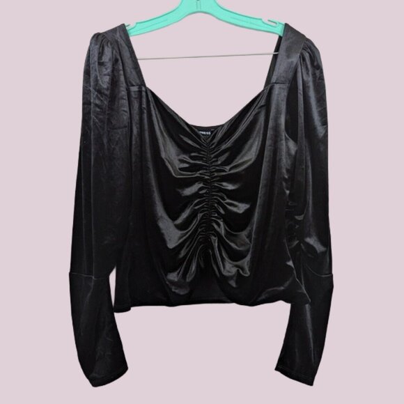 Express Velvet Long Sleeve Cropped Top - Picture 1 of 5